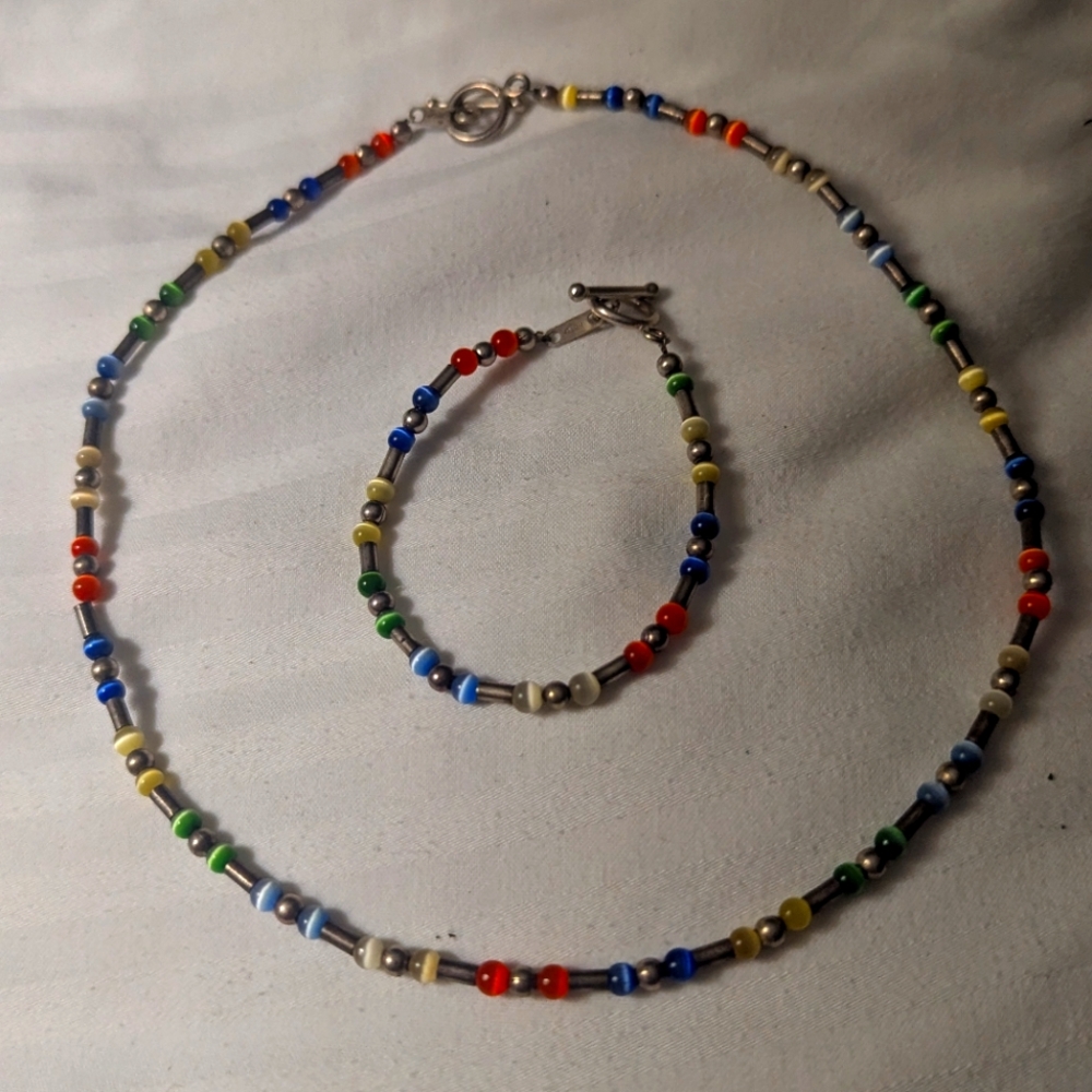 Colorful Gemstone &Silver Beads w/Silver Hardware